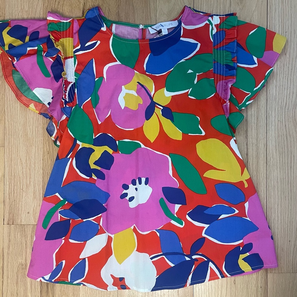 NWT Sugarlips floral ruffle short sleeve top, size XS